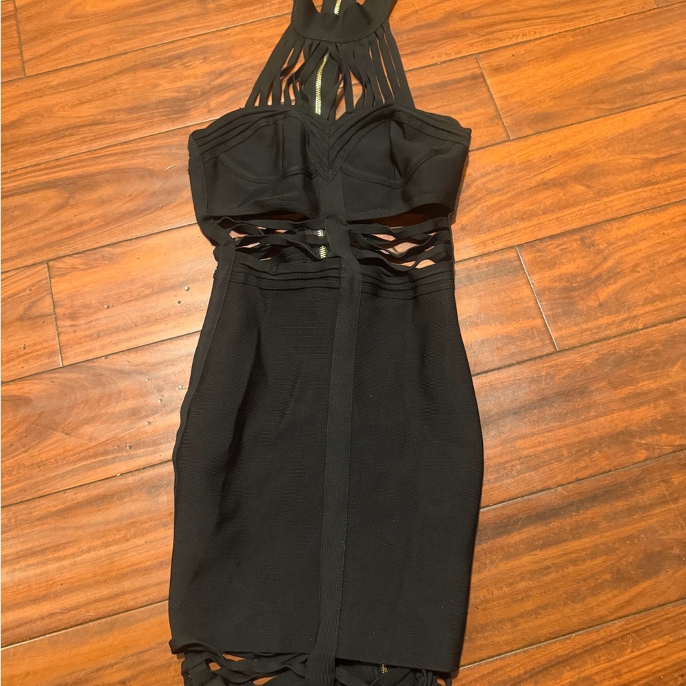 House of CB Black Strappy Cutout Halter Mini Dress - Picture 6 of 8